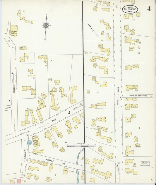 Sanborn Fire Insurance Map from Waldoboro, Lincoln County, Maine (1912), Sheet #0004 - Historic Sanborn Fire Insurance Map Print, vintage old map wall art, antique decor, genealogy gift, Maine Maine map