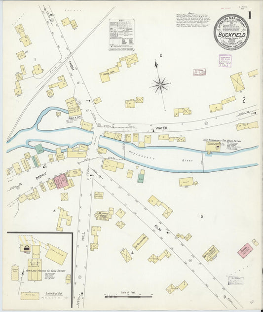 Sanborn Fire Insurance Map from Buckfield, Oxford County, Maine (1907), Sheet #0001 - Historic Sanborn Fire Insurance Map Print, vintage old map wall art, antique decor, genealogy gift, Maine Maine map