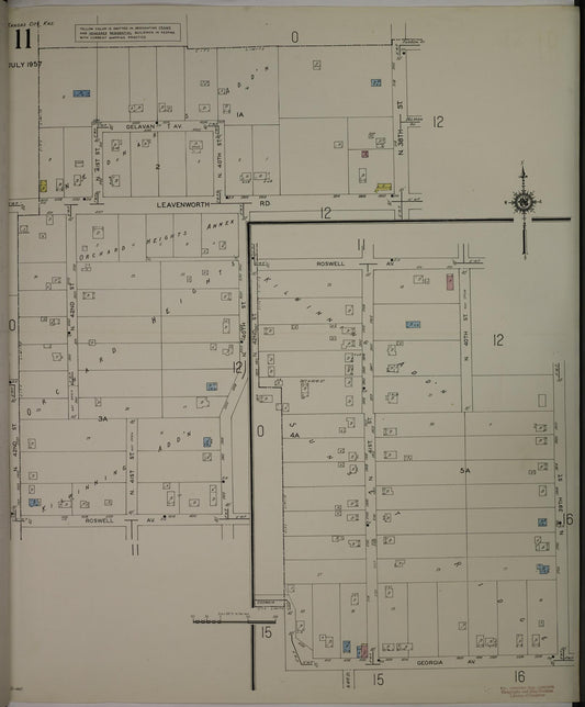 Sanborn Fire Insurance Map from Kansas City, Wyandotte County, Kansas (1957), Sheet #0011 - Historic Sanborn Fire Insurance Map Print, vintage old map wall art, antique decor, genealogy gift, Kansas Kansas map