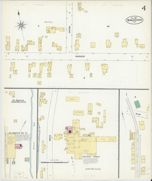 Sanborn Fire Insurance Map from Winchester, Cheshire County, New Hampshire (1907), Sheet #0004 - Historic Sanborn Fire Insurance Map Print, vintage old map wall art, antique decor, genealogy gift, New Hampshire New Hampshire map