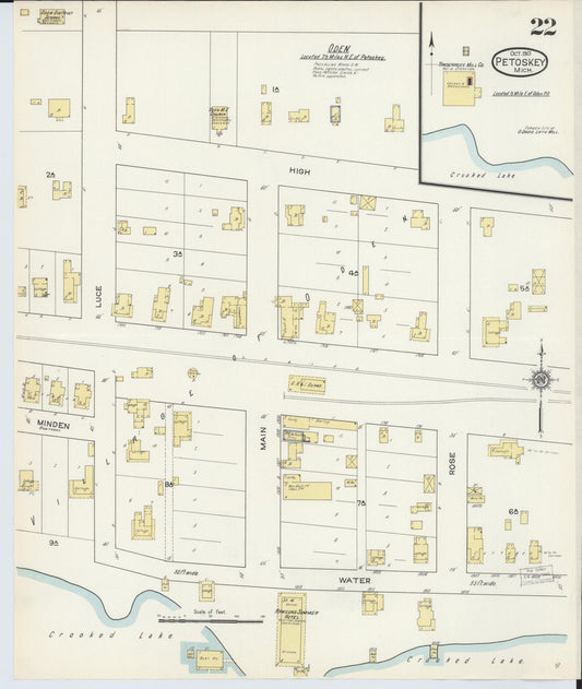 Sanborn Fire Insurance Map from Petoskey, Emmet County, Michigan (1913), Sheet #0022 - Historic Sanborn Fire Insurance Map Print, vintage old map wall art, antique decor, genealogy gift, Michigan Michigan map