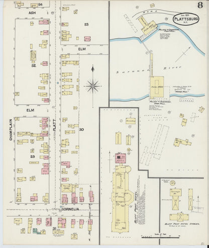 Sanborn Fire Insurance Map from Plattsburg, Clinton County, New York (1891), Sheet #0008 - Complete Map Set gallery image, historic Sanborn map, vintage wall art, New York New York