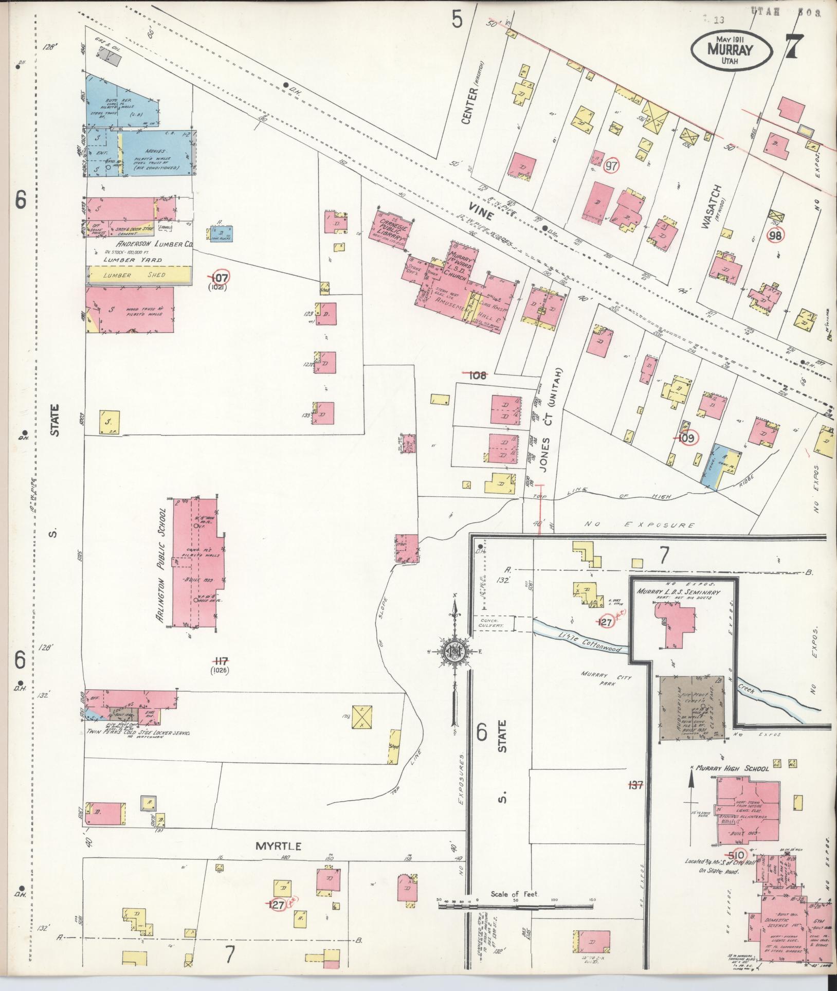 Sanborn Fire Insurance Map from Murray, Salt Lake County, Utah (1942), Sheet #0007 - Complete Map Set gallery image, historic Sanborn map, vintage wall art, Utah Utah