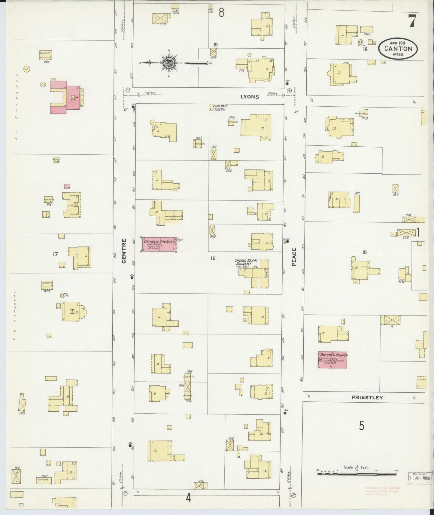 Sanborn Fire Insurance Map from Canton, Madison County, Mississippi (1911), Sheet #0007 - Historic Sanborn Fire Insurance Map Print, vintage old map wall art, antique decor, genealogy gift, Mississippi Mississippi map