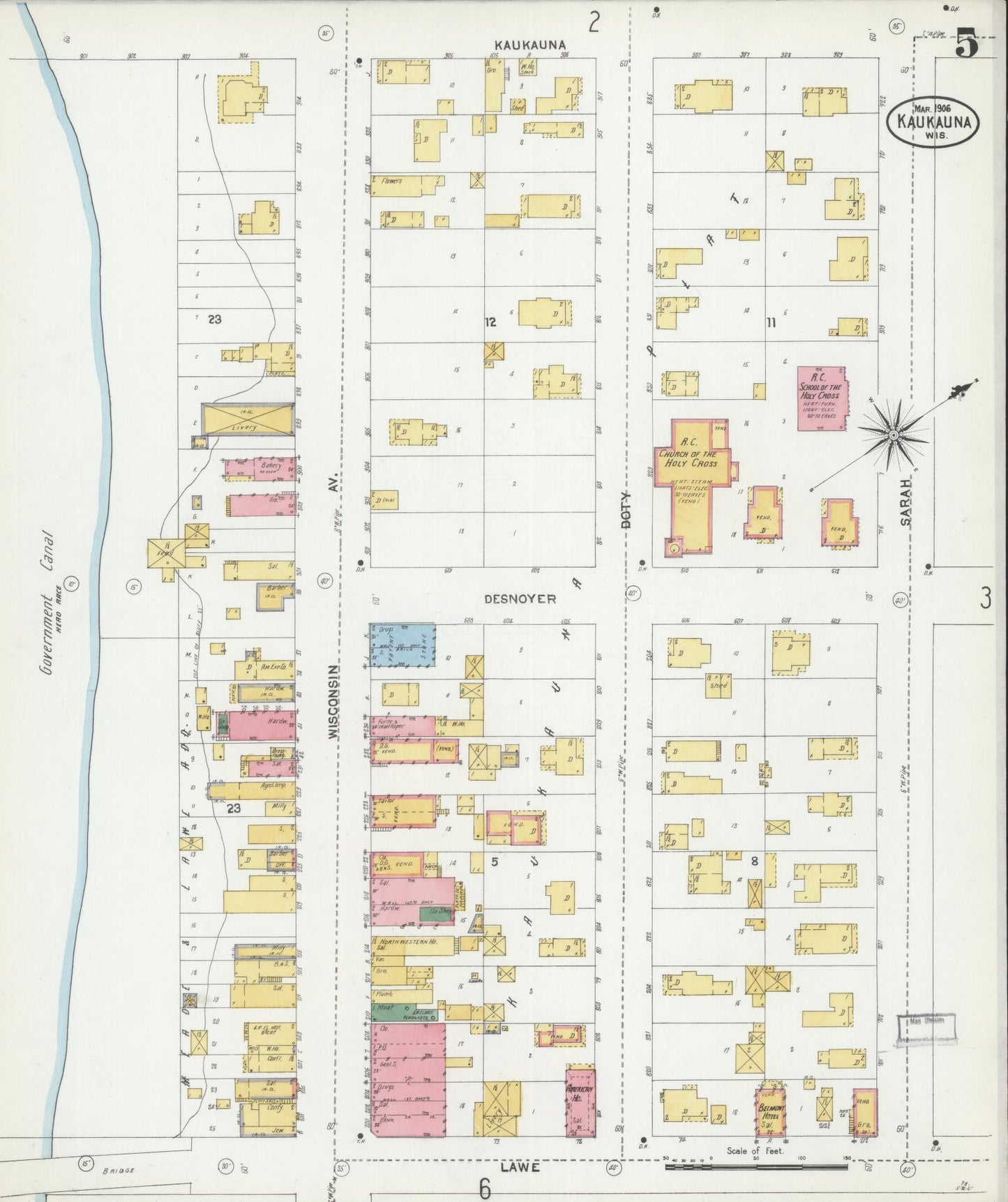 Sanborn Fire Insurance Map from Kaukauna, Outagamie County, Wisconsin (1906), Sheet #0005 - Complete Map Set gallery image, historic Sanborn map, vintage wall art, Wisconsin Wisconsin