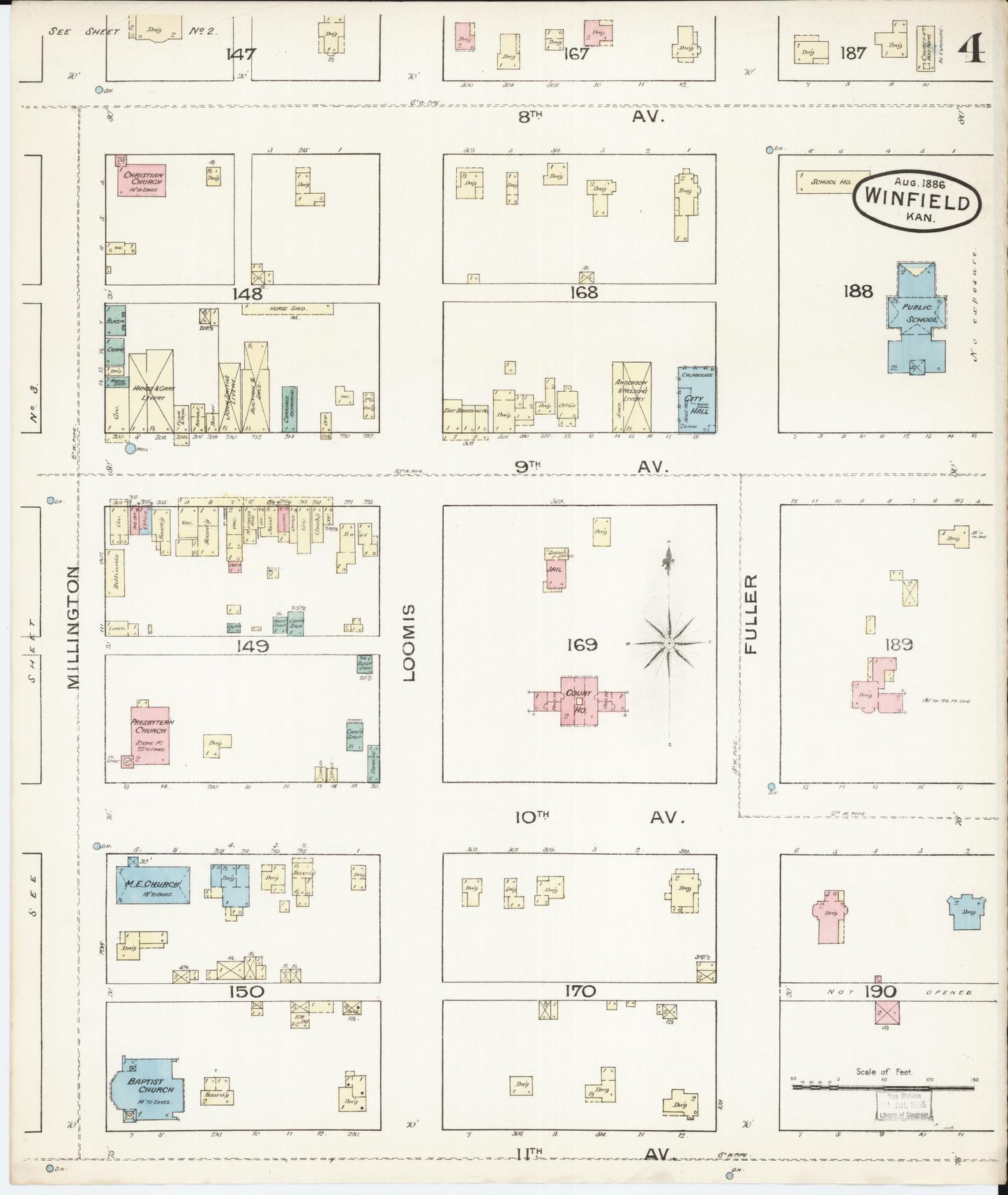 Sanborn Fire Insurance Map from Winfield, Cowley County, Kansas (1886), Sheet #0004 - Complete Map Set gallery image, historic Sanborn map, vintage wall art, Kansas Kansas