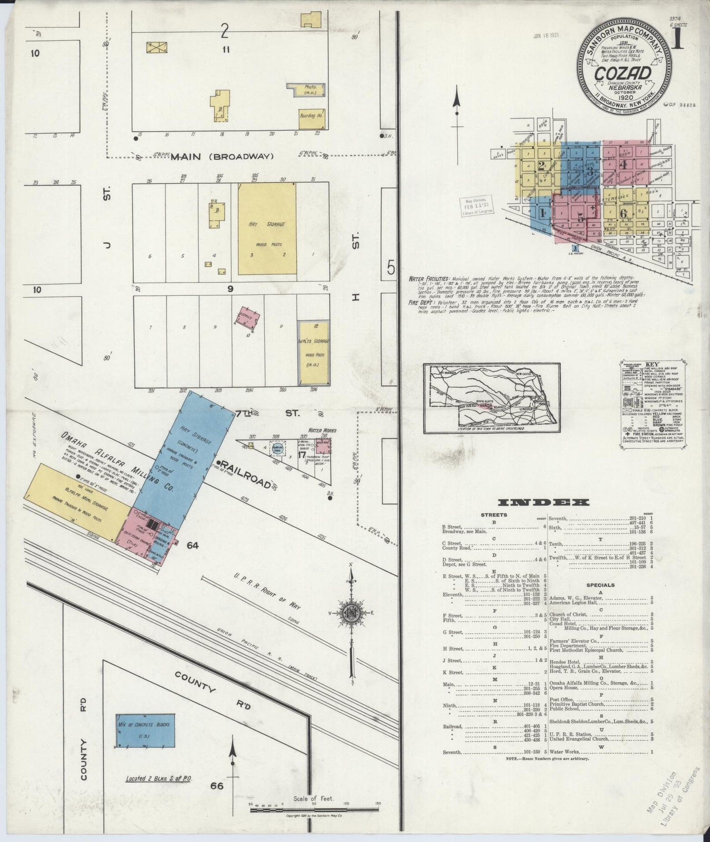 Sanborn Fire Insurance Map from Cozad, Dawson County, Nebraska (1920), Sheet #0001 - Complete Map Set gallery image, historic Sanborn map, vintage wall art, Nebraska Nebraska