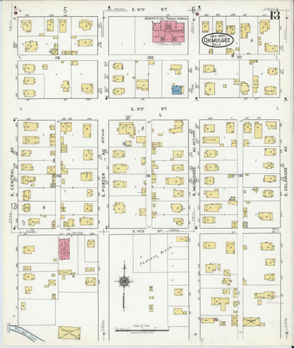 Sanborn Fire Insurance Map from Okmulgee, Okmulgee County, Oklahoma (1920), Sheet #0013 - Complete Map Set gallery image, historic Sanborn map, vintage wall art, Oklahoma Oklahoma