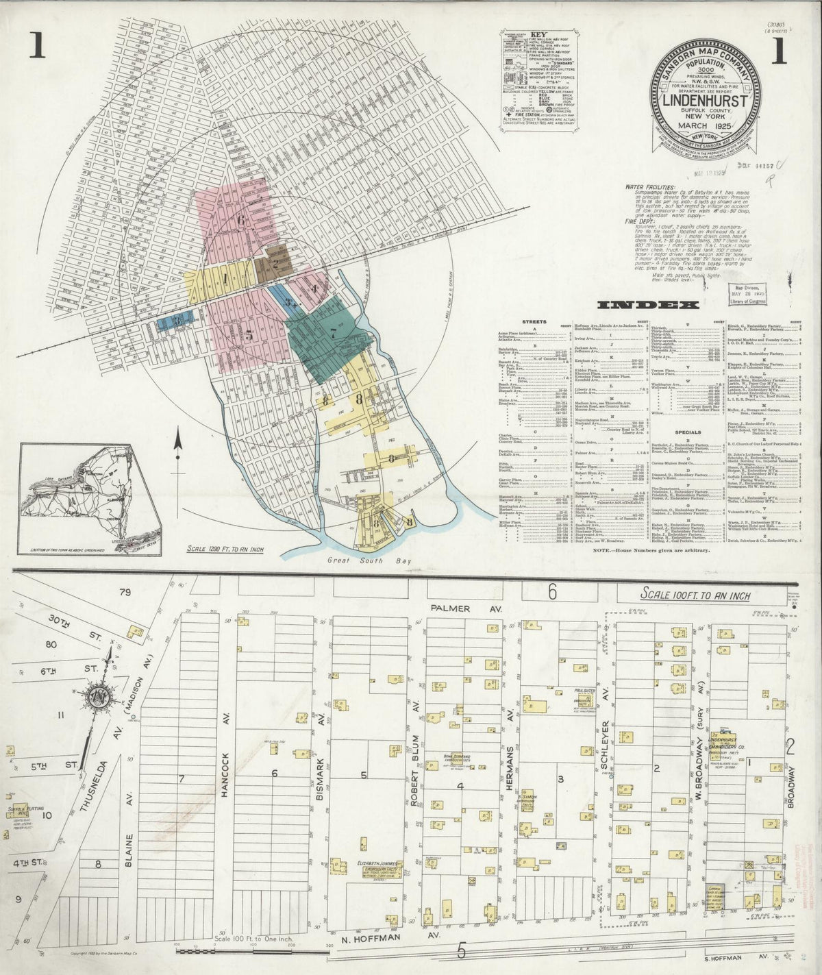 Sanborn Fire Insurance Map from Lindenhurst, Suffolk County, New York (1925), Sheet #0001 - Complete Map Set gallery image, historic Sanborn map, vintage wall art, New York New York