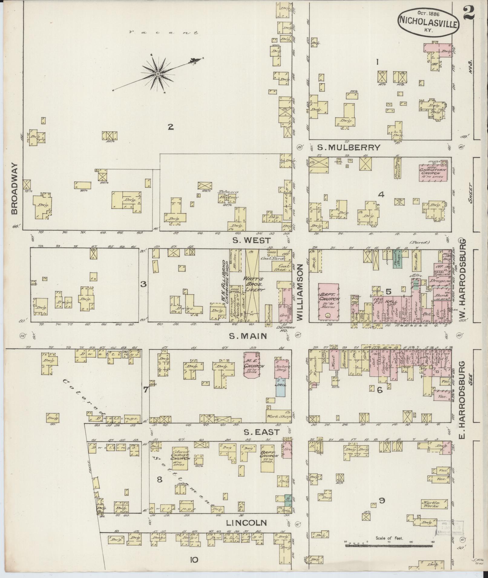 Sanborn Fire Insurance Map from Nicholasville, Jessamine County, Kentucky (1886), Sheet #0002 - Historic Sanborn Fire Insurance Map Print, vintage old map wall art, antique decor, genealogy gift, Kentucky Kentucky map