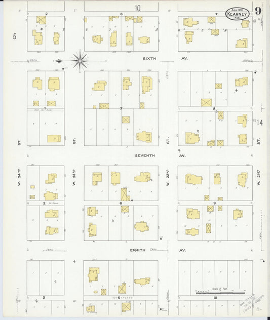 Sanborn Fire Insurance Map from Kearney, Buffalo County, Nebraska (1909), Sheet #0009 - Historic Sanborn Fire Insurance Map Print, vintage old map wall art, antique decor, genealogy gift, Nebraska Nebraska map