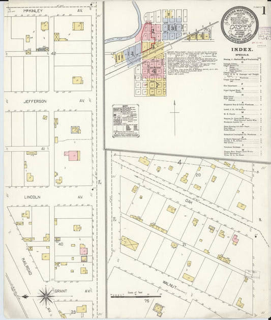 Sanborn Fire Insurance Map from Casper, Natrona County, Wyoming. (1907) – Historic Sanborn Fire Insurance Map Print