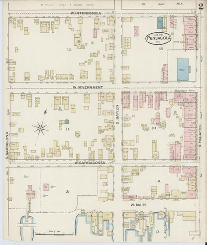 Sanborn Fire Insurance Map from Pensacola, Escambia County, Florida (1887), Sheet #0002 - Historic Sanborn Fire Insurance Map Print, vintage old map wall art, antique decor, genealogy gift, Florida Florida map