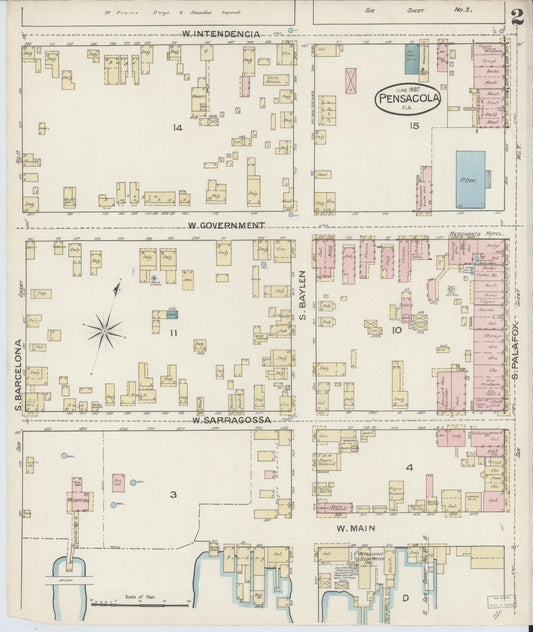 Sanborn Fire Insurance Map from Pensacola, Escambia County, Florida (1887), Sheet #0002 - Historic Sanborn Fire Insurance Map Print, vintage old map wall art, antique decor, genealogy gift, Florida Florida map