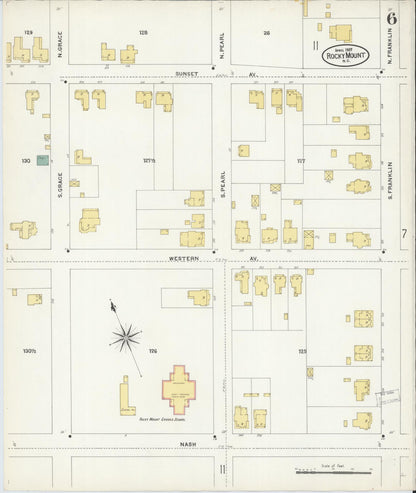 Sanborn Fire Insurance Map from Rocky Mount, Edgecombe And Nash Counties, North Carolina (1907), Sheet #0006 - Complete Map Set gallery image, historic Sanborn map, vintage wall art, North Carolina North Carolina