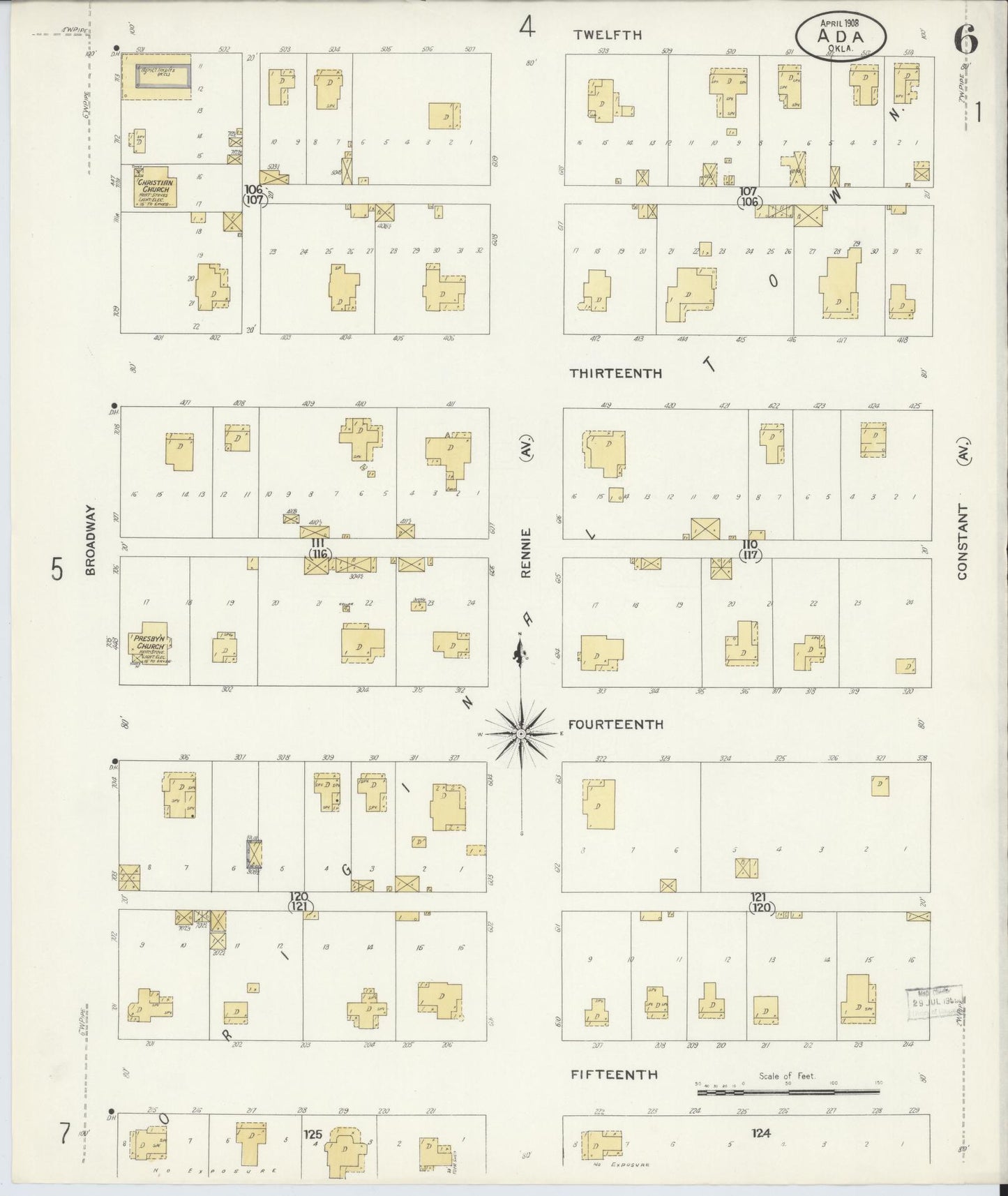 Sanborn Fire Insurance Map from Ada, Pontotoc County, Oklahoma (1908), Sheet #0006 - Historic Sanborn Fire Insurance Map Print, vintage old map wall art, antique decor, genealogy gift, Oklahoma Oklahoma map