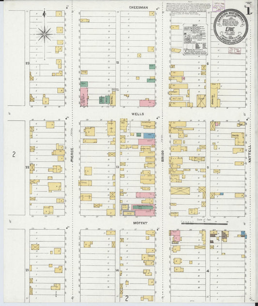 Sanborn Fire Insurance Map from Erie, Weld County, Colorado (1906), Sheet #0001 - Historic Sanborn Fire Insurance Map Print, vintage old map wall art, antique decor, genealogy gift, Colorado Colorado map