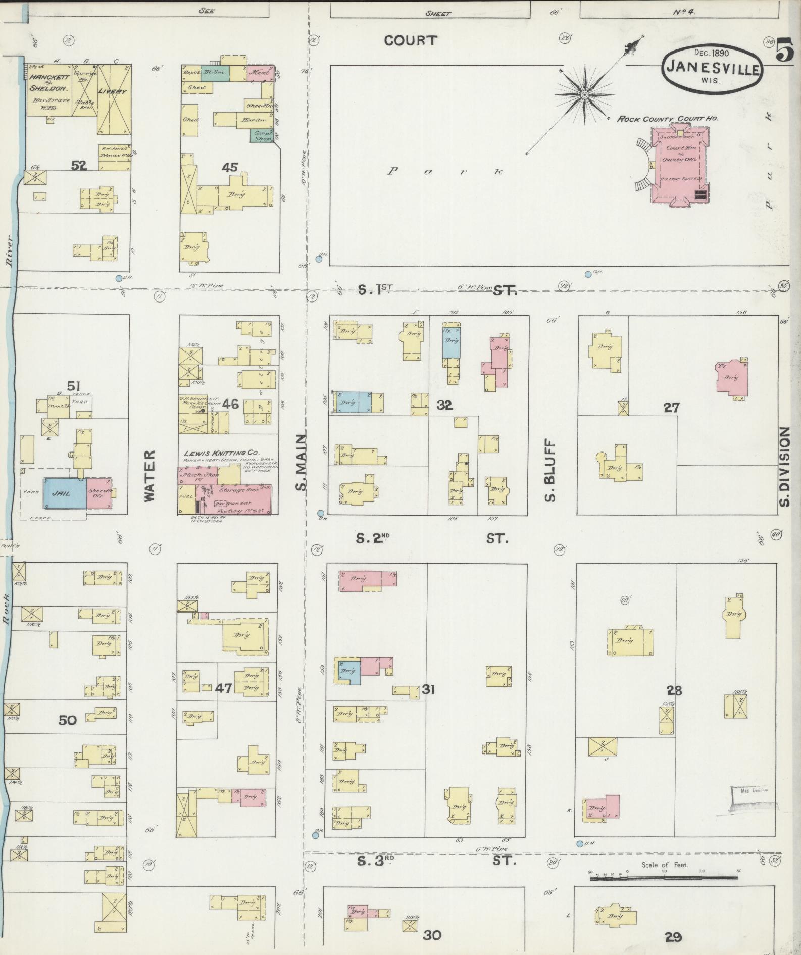 Sanborn Fire Insurance Map from Janesville, Rock County, Wisconsin (1890), Sheet #0005 - Complete Map Set gallery image, historic Sanborn map, vintage wall art, Wisconsin Wisconsin