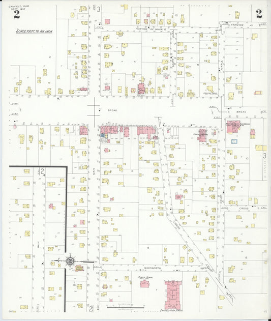 Sanborn Fire Insurance Map from Canfield, Mahoning County, Ohio (1937), Sheet #0002 - Historic Sanborn Fire Insurance Map Print, vintage old map wall art, antique decor, genealogy gift, Ohio Ohio map