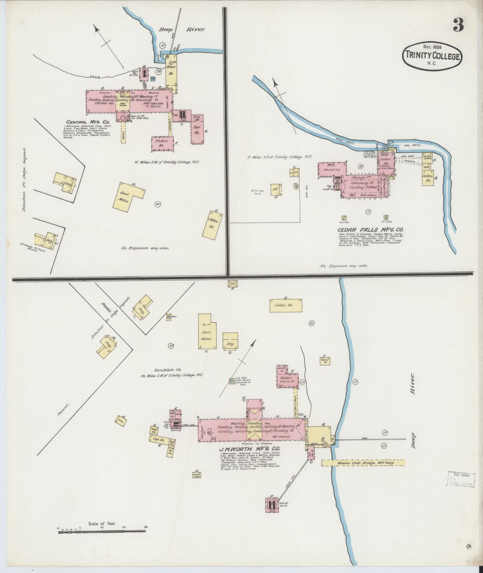 Sanborn Fire Insurance Map from Trinity College, Randolph County, North Carolina (1888), Sheet #0003 - Historic Sanborn Fire Insurance Map Print, vintage old map wall art, antique decor, genealogy gift, North Carolina North Carolina map