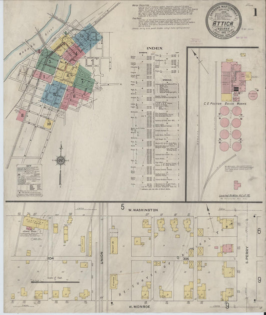 Sanborn Fire Insurance Map from Attica, Fountain County, Indiana (1910), Sheet #0001 - Complete Map Set gallery image, historic Sanborn map, vintage wall art, Indiana Indiana