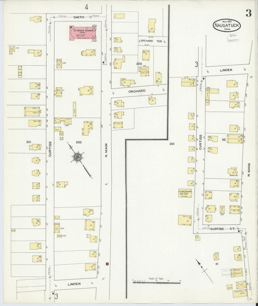 Sanborn Fire Insurance Map from Naugatuck, New Haven County, Connecticut (1910), Sheet #0003 - Historic Sanborn Fire Insurance Map Print, vintage old map wall art, antique decor, genealogy gift, Connecticut Connecticut map
