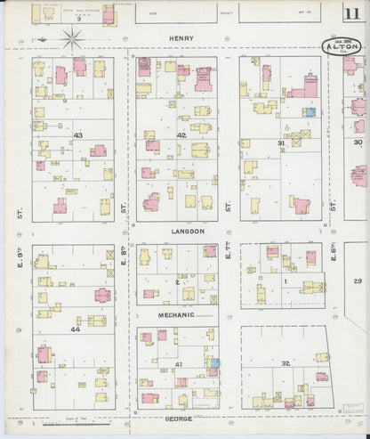 Sanborn Fire Insurance Map from Alton, Madison County, Illinois (1892), Sheet #0011 - Historic Sanborn Fire Insurance Map Print, vintage old map wall art, antique decor, genealogy gift, Illinois Illinois map