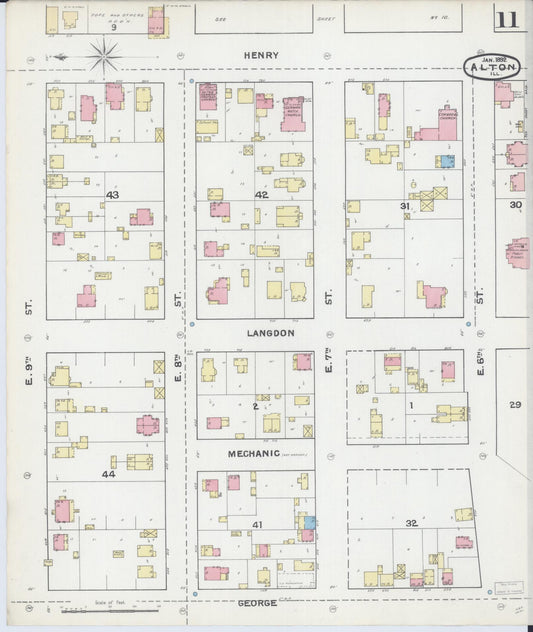 Sanborn Fire Insurance Map from Alton, Madison County, Illinois (1892), Sheet #0011 - Historic Sanborn Fire Insurance Map Print, vintage old map wall art, antique decor, genealogy gift, Illinois Illinois map