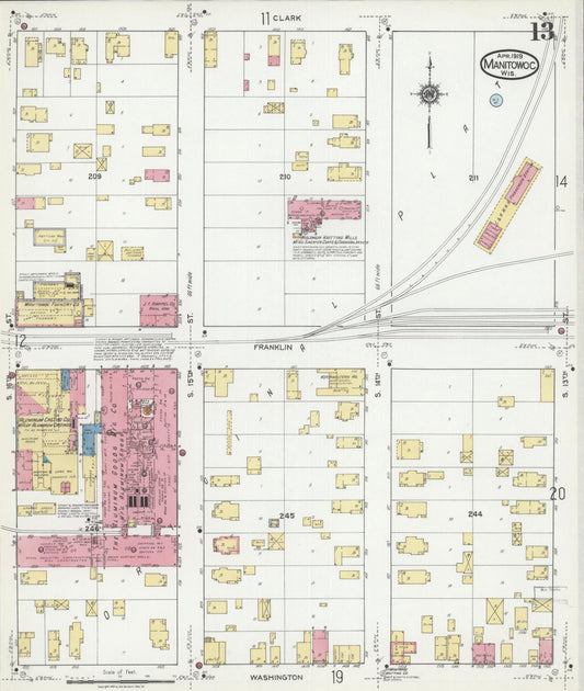 Sanborn Fire Insurance Map from Manitowoc, Manitowoc County, Wisconsin (1919), Sheet #0013 - Historic Sanborn Fire Insurance Map Print, vintage old map wall art, antique decor, genealogy gift, Wisconsin Wisconsin map