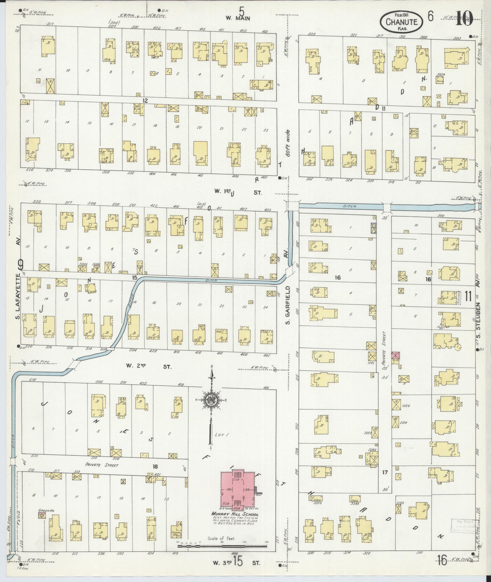 Sanborn Fire Insurance Map from Chanute, Neosho County, Kansas (1911), Sheet #0010 - Historic Sanborn Fire Insurance Map Print, vintage old map wall art, antique decor, genealogy gift, Kansas Kansas map