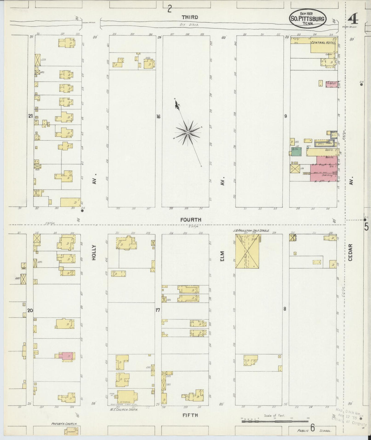 Sanborn Fire Insurance Map from South Pittsburg, Marion County, Tennessee (1902), Sheet #0004 - Complete Map Set gallery image, historic Sanborn map, vintage wall art, Tennessee Tennessee