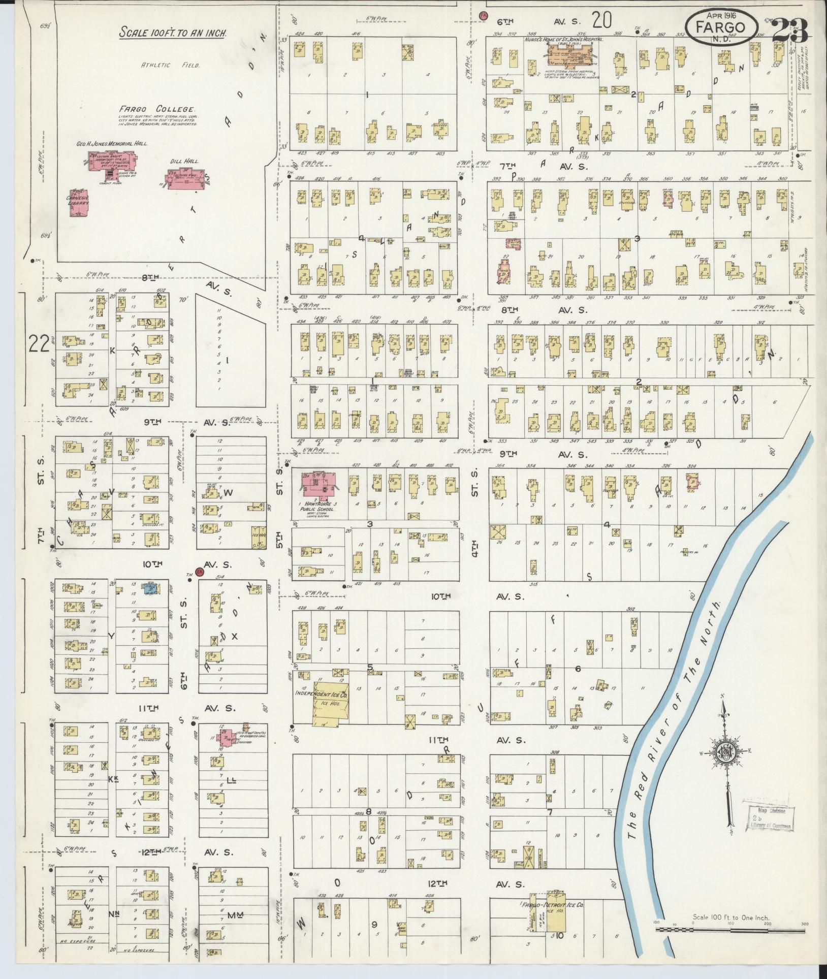 Sanborn Fire Insurance Map from Fargo, Cass County, North Dakota (1916), Sheet #0023 - Complete Map Set gallery image, historic Sanborn map, vintage wall art, North Dakota North Dakota