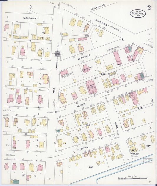 Sanborn Fire Insurance Map from Portage, Columbia County, Wisconsin (1910), Sheet #0002 - Historic Sanborn Fire Insurance Map Print, vintage old map wall art, antique decor, genealogy gift, Wisconsin Wisconsin map