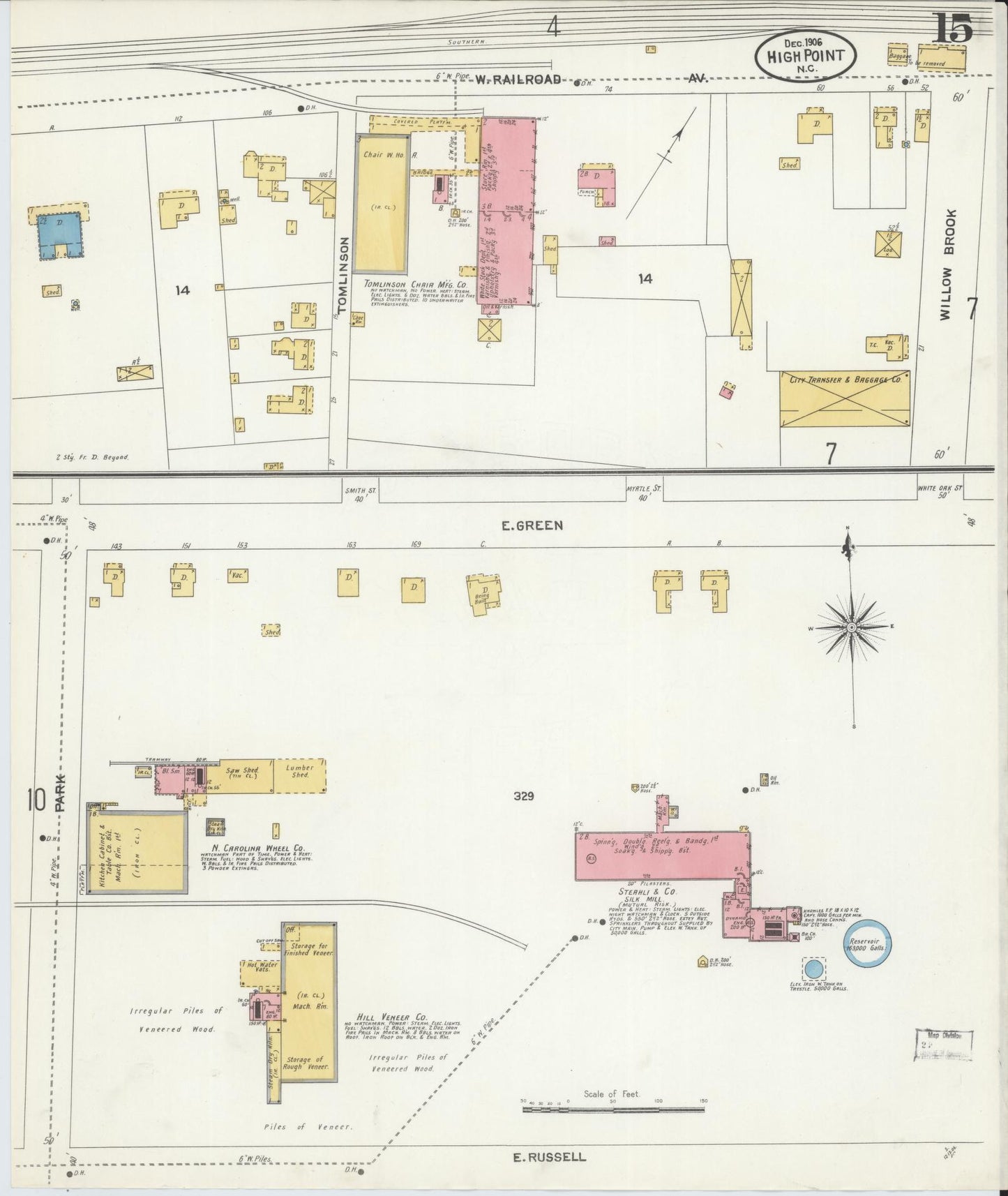 Sanborn Fire Insurance Map from High Point, Guilford County, North Carolina (1906), Sheet #0015 - Complete Map Set gallery image, historic Sanborn map, vintage wall art, North Carolina North Carolina