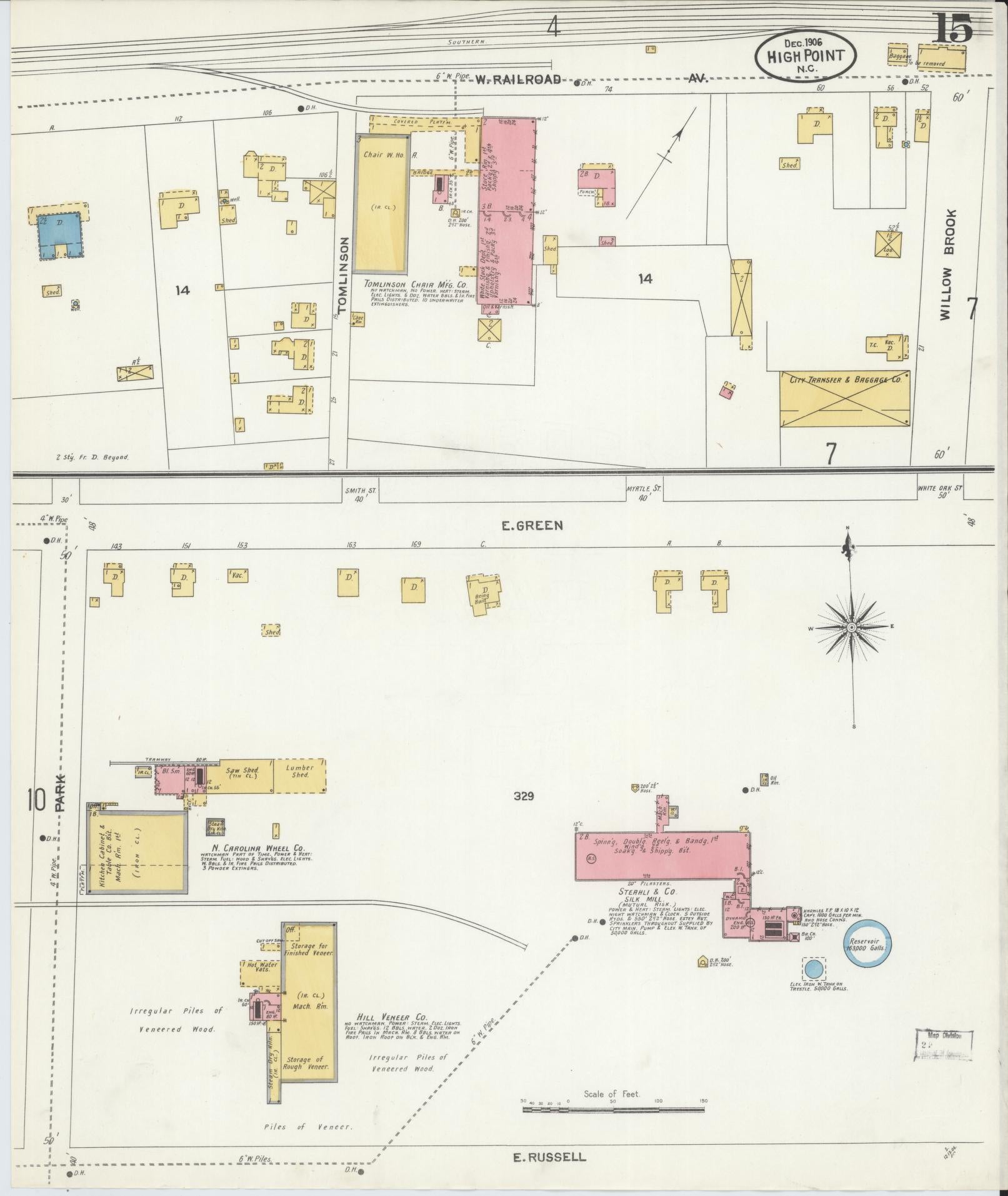 Sanborn Fire Insurance Map from High Point, Guilford County, North Carolina (1906), Sheet #0015 - Complete Map Set gallery image, historic Sanborn map, vintage wall art, North Carolina North Carolina