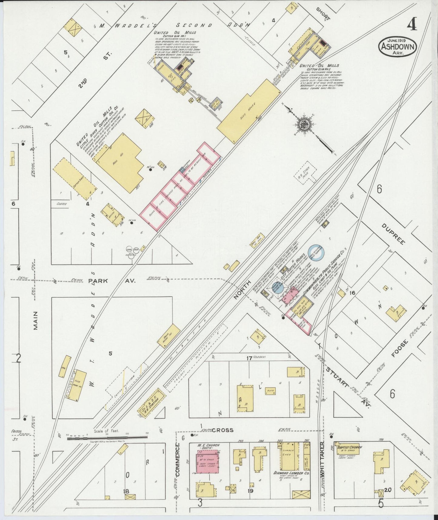 Sanborn Fire Insurance Map from Ashdown, Little River County, Arkansas (1919), Sheet #0004 - Historic Sanborn Fire Insurance Map Print, vintage old map wall art, antique decor, genealogy gift, Arkansas Arkansas map
