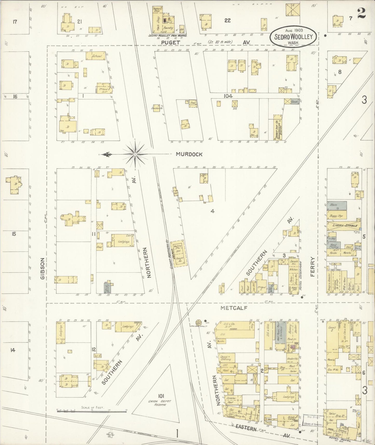 Sanborn Fire Insurance Map from Sedro Woolley, Skagit County, Washington (1903), Sheet #0002 - Complete Map Set gallery image, historic Sanborn map, vintage wall art, Washington Washington