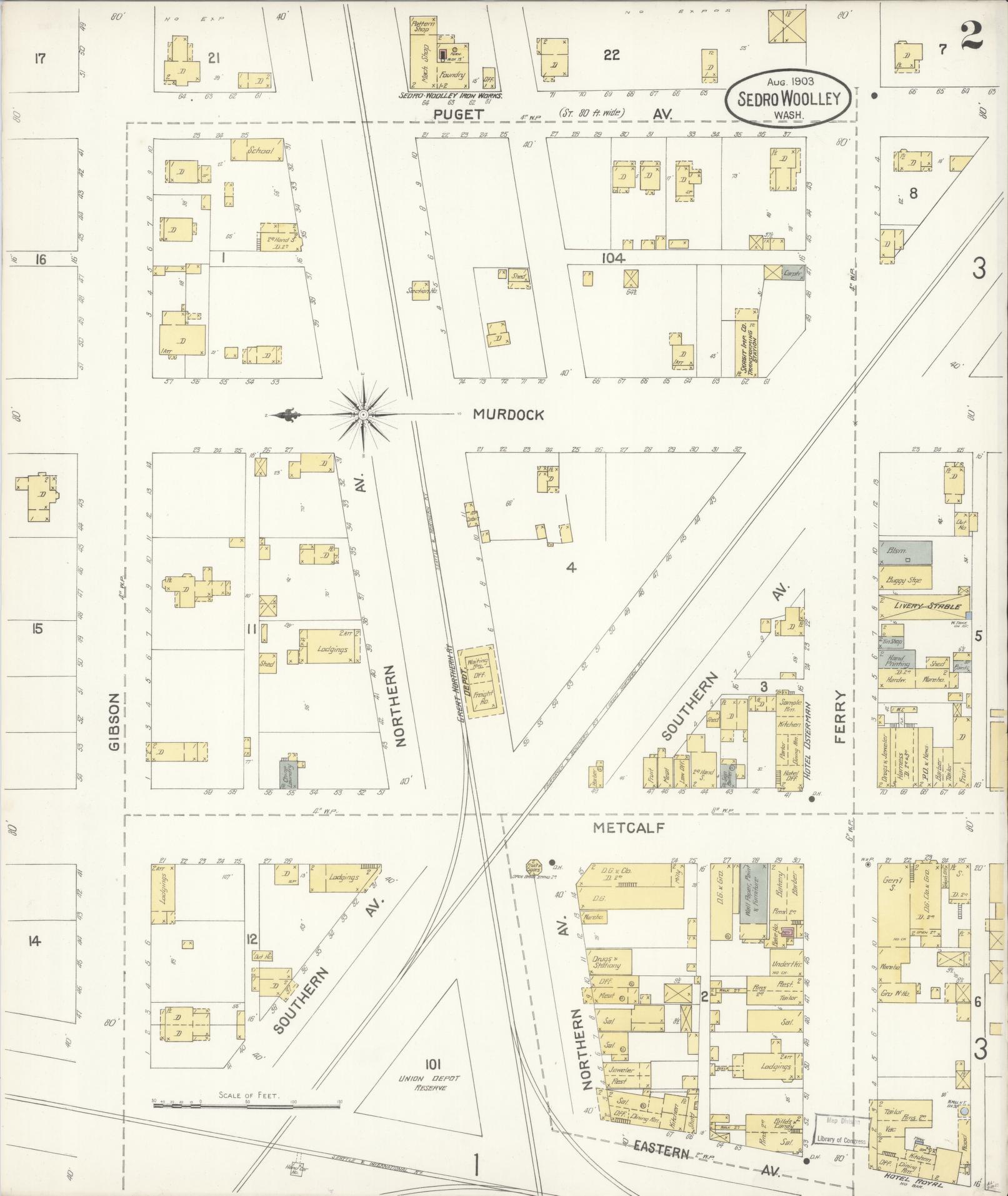Sanborn Fire Insurance Map from Sedro Woolley, Skagit County, Washington (1903), Sheet #0002 - Complete Map Set gallery image, historic Sanborn map, vintage wall art, Washington Washington