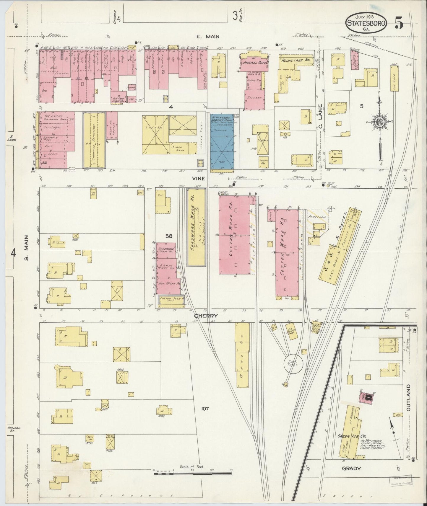 Sanborn Fire Insurance Map from Statesboro, Bulloch County, Georgia (1913), Sheet #0005 - Complete Map Set gallery image, historic Sanborn map, vintage wall art, Georgia Georgia