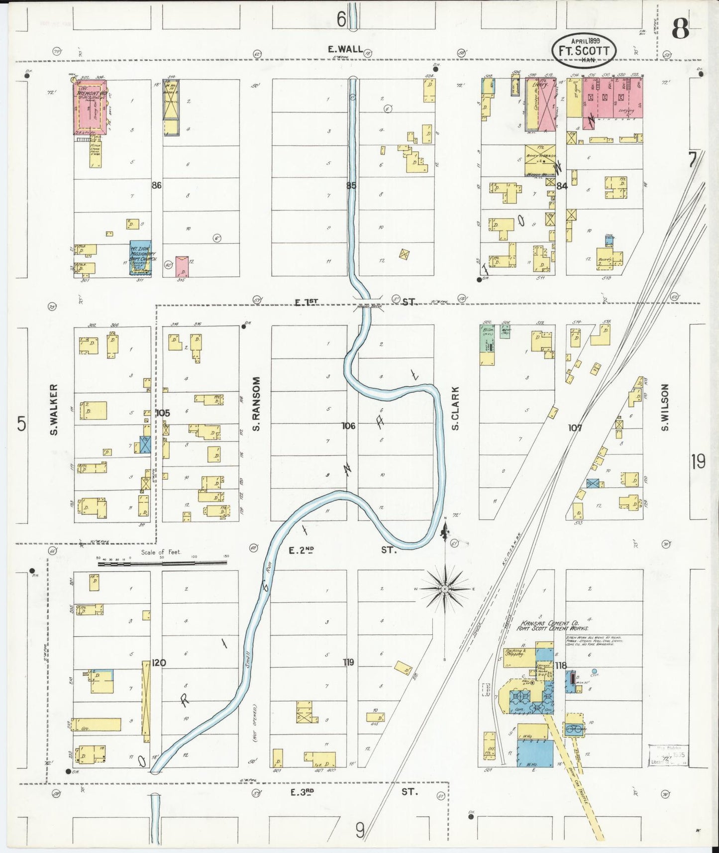 Sanborn Fire Insurance Map from Fort Scott, Bourbon County, Kansas (1899), Sheet #0008 - Complete Map Set gallery image, historic Sanborn map, vintage wall art, Kansas Kansas