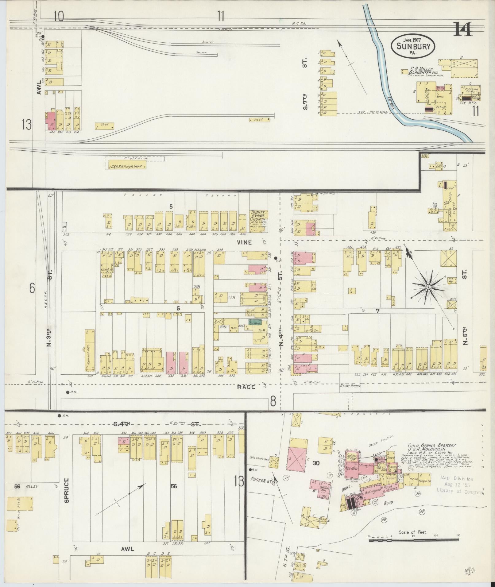 Sanborn Fire Insurance Map from Sunbury, Northumberland County, Pennsylvania (1907), Sheet #0014 - Complete Map Set gallery image, historic Sanborn map, vintage wall art, Pennsylvania Pennsylvania