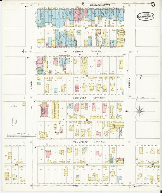 Sanborn Fire Insurance Map from Lawrence, Douglas County, Kansas (1897), Sheet #0005 - Historic Sanborn Fire Insurance Map Print, vintage old map wall art, antique decor, genealogy gift, Kansas Kansas map