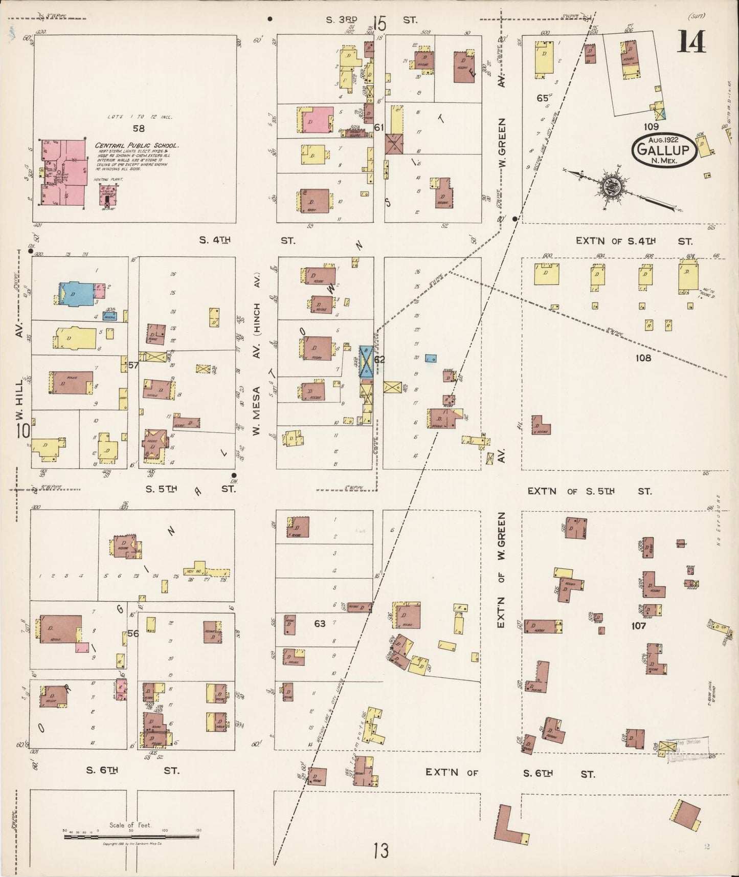 Sanborn Fire Insurance Map from Gallup, Mckinley County, New Mexico (1922), Sheet #0014 - Complete Map Set gallery image, historic Sanborn map, vintage wall art, New Mexico New Mexico