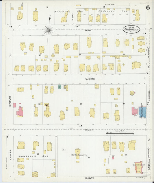 Sanborn Fire Insurance Map from Carbondale, Jackson County, Illinois (1906), Sheet #0006 - Historic Sanborn Fire Insurance Map Print, vintage old map wall art, antique decor, genealogy gift, Illinois Illinois map