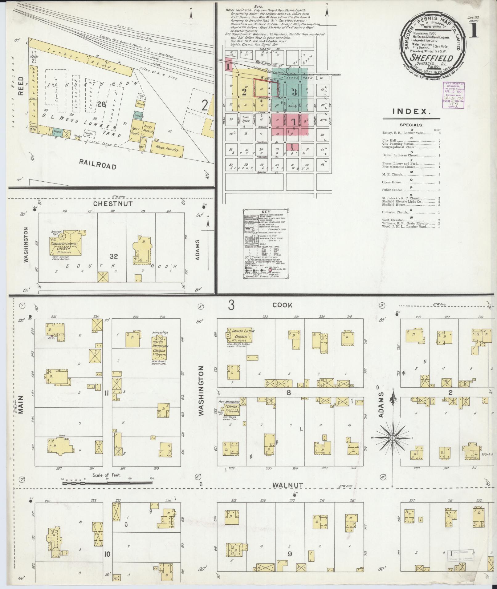 Sanborn Fire Insurance Map from Sheffield, Bureau County, Illinois (1901), Sheet #0001 - Historic Sanborn Fire Insurance Map Print, vintage old map wall art, antique decor, genealogy gift, Illinois Illinois map