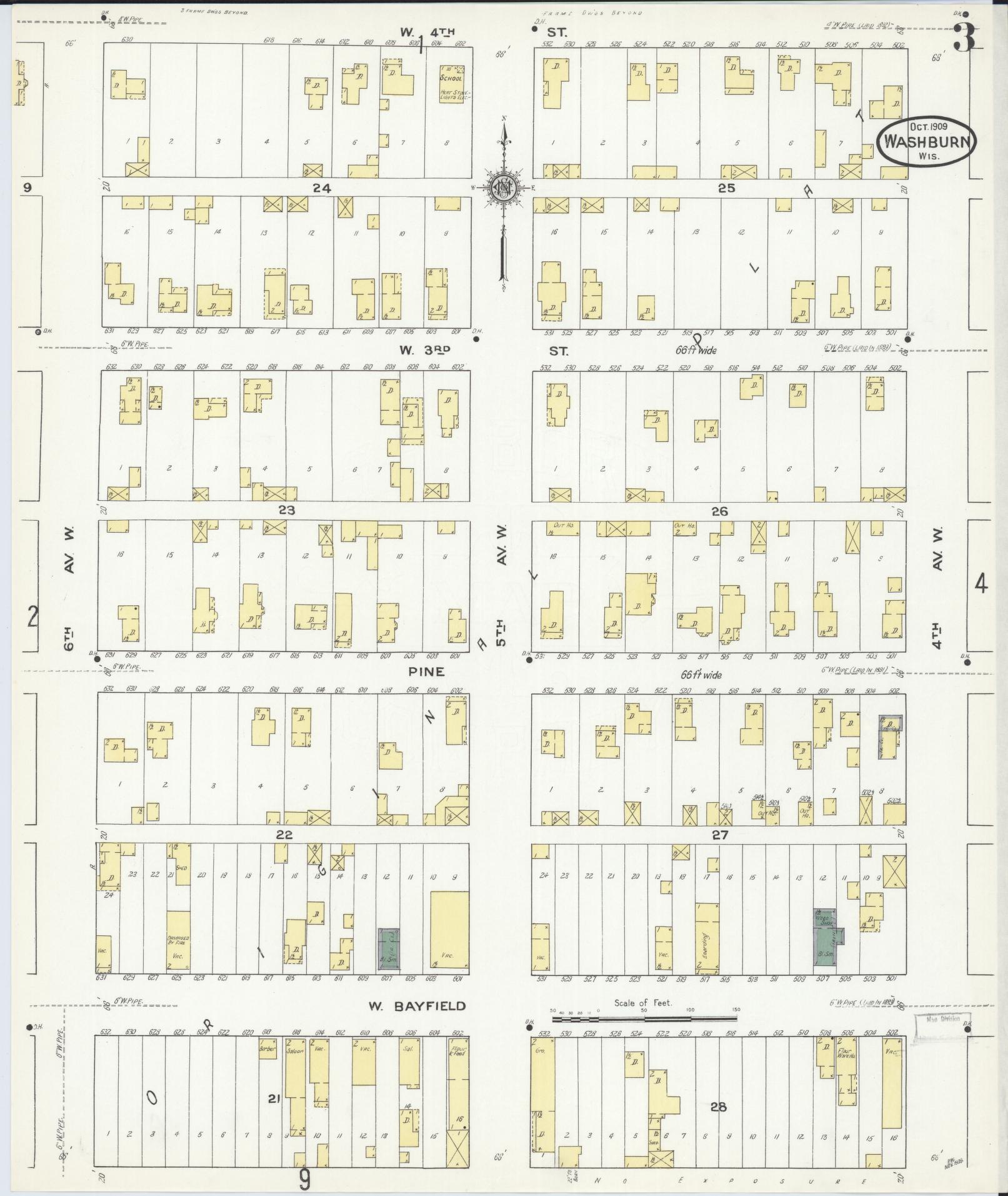 Sanborn Fire Insurance Map from Washburn, Bayfield County, Wisconsin (1909), Sheet #0003 - Complete Map Set gallery image, historic Sanborn map, vintage wall art, Wisconsin Wisconsin