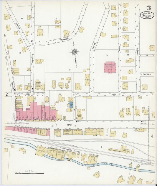 Sanborn Fire Insurance Map from Salem, Harrison County, West Virginia (1912), Sheet #0003 - Historic Sanborn Fire Insurance Map Print, vintage old map wall art, antique decor, genealogy gift, West Virginia West Virginia map