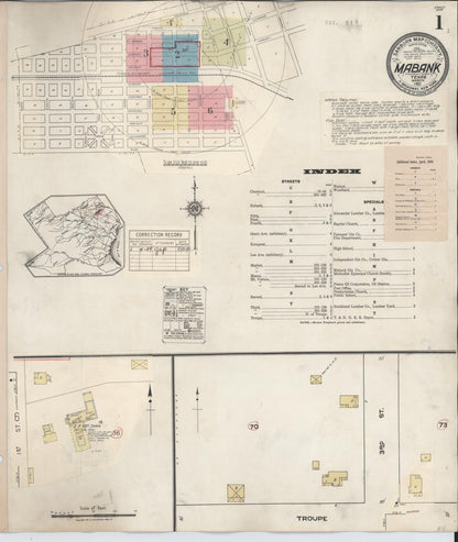 Sanborn Fire Insurance Map from Mabank, Kaufman County, Texas (1934), Sheet #0001 - Historic Sanborn Fire Insurance Map Print, vintage old map wall art, antique decor, genealogy gift, Texas Texas map