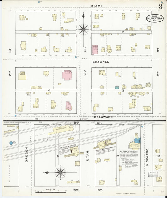 Sanborn Fire Insurance Map from Hiawatha, Brown County, Kansas (1891), Sheet #0003 - Historic Sanborn Fire Insurance Map Print, vintage old map wall art, antique decor, genealogy gift, Kansas Kansas map