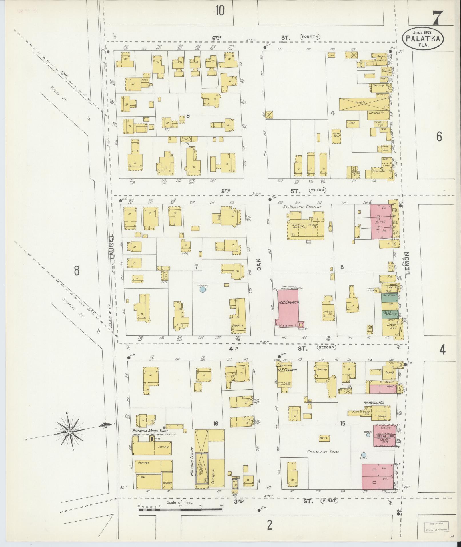 Sanborn Fire Insurance Map from Palatka, Putnam County, Florida (1903), Sheet #0007 - Complete Map Set gallery image, historic Sanborn map, vintage wall art, Florida Florida